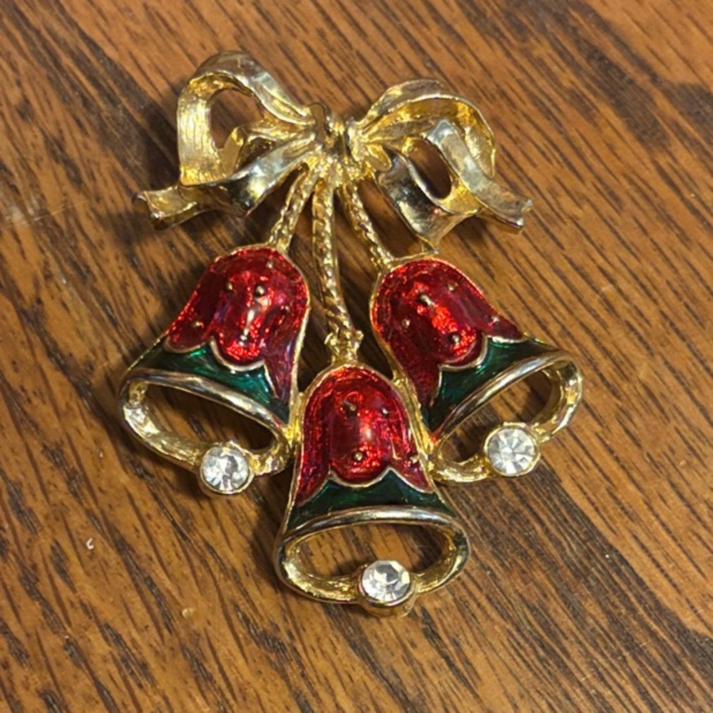 Elegant Gold and Red Bell Brooch